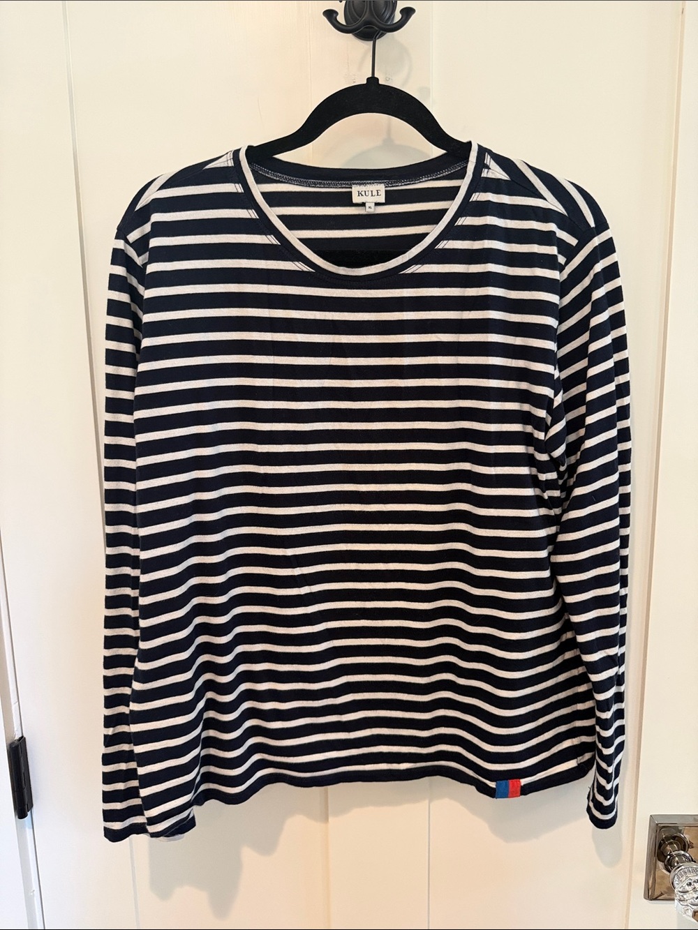 KULE Navy & Cream Breton Striped Modern Long Sleeve Tee Shirt XL